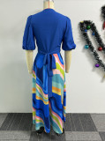 Color Clashing Printed Tie Up Long Skirt Two Piece Set NY-10742