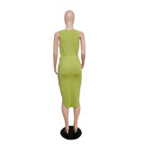 Plus Size Fashion Sleeveless Drawstring Midi Dress QYXZ-9983