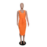 Plus Size Fashion Sleeveless Drawstring Midi Dress QYXZ-9983