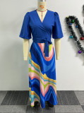 Color Clashing Printed Tie Up Long Skirt Two Piece Set NY-10742