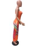 Wrap Chest Colorful Stripe Long Dress 2QZX-6288