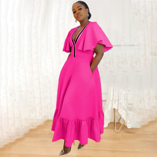 Plus Size V-Neck Ruffle Sleeve Casual Dress NNWF-7982