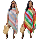Knits Colorful Stripe Tassel Beach Dress TR-1298