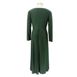 Plus Size Solid Color V Neck Long Sleeve Dress HNIF-OPP085
