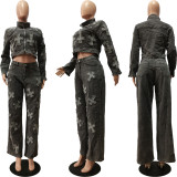 Fashion Denim Long Sleeve Two Piece Pants Set CM-8710