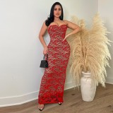 Sexy Sling Lace Solid Color Maxi Dress YF-10711