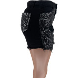 Fashion Sequin Denim Shorts  WAF-77640