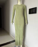Casual Solid Knits Long Sleeve Maxi Dress GFQS-5513