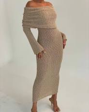 Sexy One Shoulder Long Sleeve Knits Maxi Dress GFQS-1555