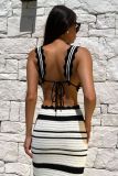 Stripe Contrast Color Vest Beach Two Piece Skirt Set GFQS-MS09