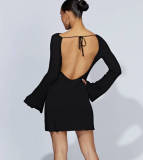 Flared Sleeve Backless Knit Slim Dress GFQS-1374