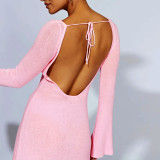 Flared Sleeve Backless Knit Slim Dress GFQS-1374