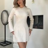 Flare Long Sleeve Knits Solid Mini Dress GFQS-DCL510