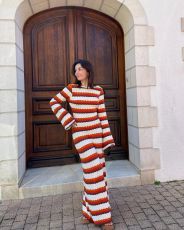 Stripe Color Block Knits Beach Maxi Dress GFQS-5003