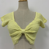 V-Neck Crochet Cutout Crop Top GFQS-0513