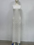 Hollow Out Mesh Knit Split Maxi Dress GFQS-1205
