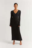 Fashion Knits V Neck Long Sleeve Maxi Dress GFQS-0728-1
