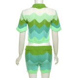 Fashion Single-breasted T-shirt Knit Shorts Set XEF-40057