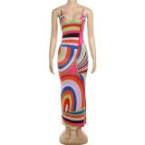 Colorful Print Slim Sling Maxi Dress XEF-41528