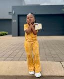 Kids Girl's Gold Velvet Short Sleeve Pants Suit GYAY-M8025 