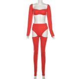 Sexy Tie Up Hollow Out Tight Two Piece Pants Set XEF-42979