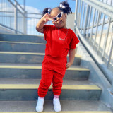 Kids Girl's Solid Color Sweatshirts Sport Two Piece Pants Set GYAY-M8026 