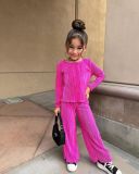 Kids Girl's Solid Loose Pleated Casual Two Piece Set GYAY-M8082 
