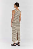 Stripe Contrast Color Knits Sleeveless Long Dress GFQS-2011