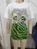 Casual Print Short Sleeve Skirts Two Piece Set GBGF-55015