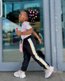 Kids Girl's Rainbow Stripe Print Two Piece Pants Set GYAY-M8063 