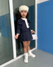 Kids Girl's Long Sleeve Top Pleated Soft Denim Skirt Set GYAY-M8074