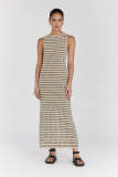 Stripe Contrast Color Knits Sleeveless Long Dress GFQS-2011