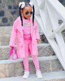 Kids Girl's Solid Color Trench Coat+T-shirt+Pants Set GYAY-M8076 