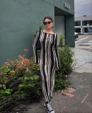 O Neck Long Sleeve Slim Print Maxi Dress GFQS-N6003