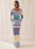 Off Shoulder Color Block Knits Maxi Dress GFQS-0501