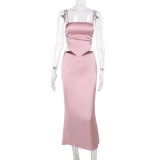 Fashion Drill Shoulder Strap Two Piece Skirts Set FL-XY23664