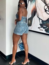 Single Breasted Wrap Top Denim Shorts Set CH-88010