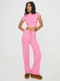 Solid Color Short Sleeve Pants Two Piece Set YD-8806