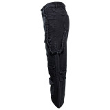 Washed Pocket Denim Straight Leg Jeans WAF-77644