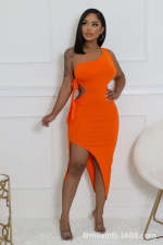 Solid Color Slash Shoulder Bandage Dress MXDF-6143