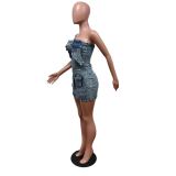 Sexy Off Shoulder Tube Tops Denim Mini Dress MEM-88557