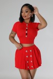 Short Sleeve Knits Sport Two Piece Skirts Set OSM-4411