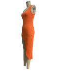 Solid Color Slash Shoulder Bandage Dress MXDF-6143