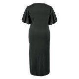 Plus Size Half Sleeve Tassel Split Long Dress GDAM-218386