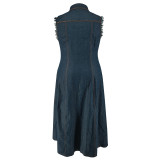 Plus Size Single-breasted Cardigan Denim Maxi Dress GDAM-218381