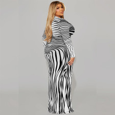 Plus Size Irregular Stripe Long Sleeve Maxi Dress GDAM-218368