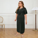 Plus Size Half Sleeve Tassel Split Long Dress GDAM-218386