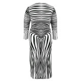 Plus Size Irregular Stripe Long Sleeve Maxi Dress GDAM-218368