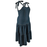 Plus Size Sling Sleeveless Denim Maxi Dress GDAM-218382