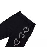 Black Ribbed Heart Hot Drill Two Piece Pants Set LSD-1950